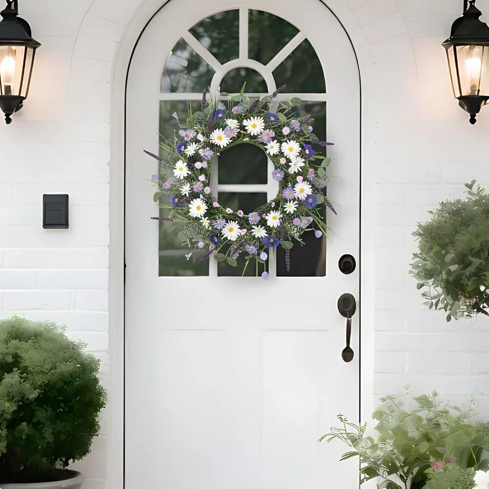 20 '' Spring Wreaths for Front Door Lavender Flowers Artifical Daisy Purple